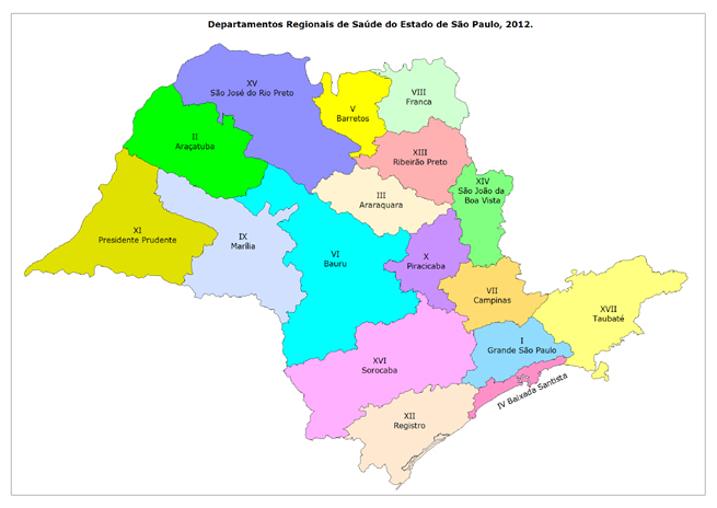 Estado de S&atilde;o Paulo segundo Departamentos de Sa&uacute;de, 2007